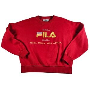Fila Sweatshirt Unisex Medium Red Good Archive Revival Biella Italia Embroidered